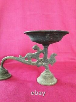 Ancien Temple Hindou Vintage Laiton Bronze Huile Lampe Indienne Pooja Arathi Diya D-1