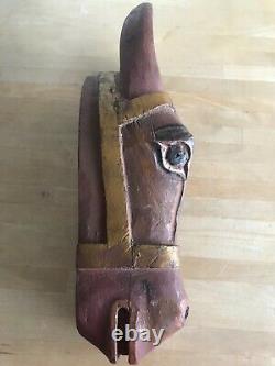 Ancien Vieux Masque De Cheval En Bois Sculpté Indien