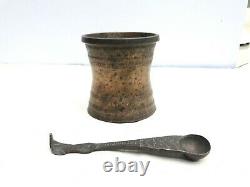 Ancien Vintage Bronze Eau Sainte Pooja Theertham Cup & Spoon Hindu Collectionnable