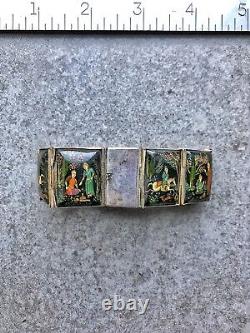 Ancien Vintage Indien Miniature Bracelet Peint À La Main