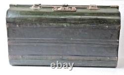 Ancien coffre en fer vintage avec serrure en laiton, boîte de collection antique Bf-36