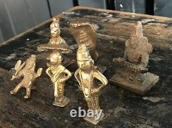 Ancienne Old Vintage Set De 6 Rare Hindu Sud Dieu En Laiton Statue Figurine 5 CM