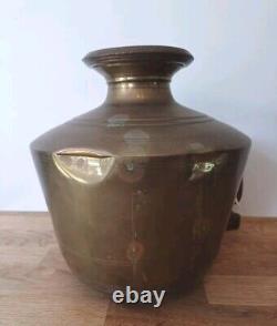 Ancienne Vintage Rare Fait Main Unique Pot / Vase en Laiton Lourd avec une Patine Riche