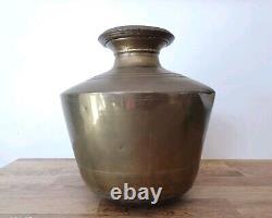 Ancienne Vintage Rare Fait Main Unique Pot / Vase en Laiton Lourd avec une Patine Riche