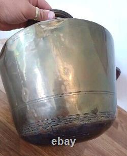 Ancienne Vintage Rare Fait Main Unique Pot / Vase en Laiton Lourd avec une Patine Riche