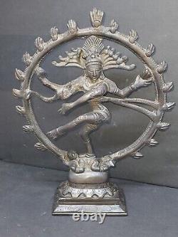 Ancienne/Vintage Statue en Bronze du Dieu Hindou Shiva Nataraja, Seigneur de la Danse à Quatre Bras