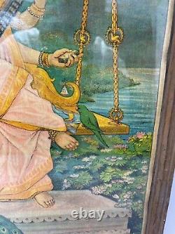Ancienne Vintage Vieille Imprimé Déesse Religieuse Saraswati Carrosserie Decor Mural Nh5932