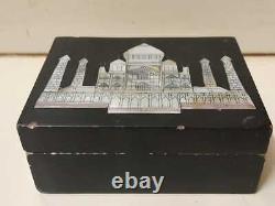 Ancienne boîte à bijoux en nacre de mère vintage avec incrustation de pierres Taj Mahal