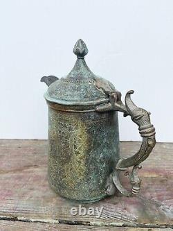 Ancienne carafe, pot, cruche, bouilloire en cuivre cachemiri indien du 19ème siècle Vintage