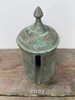 Ancienne carafe, pot, cruche, bouilloire en cuivre cachemiri indien du 19ème siècle Vintage