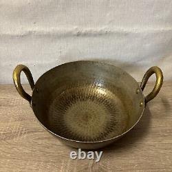 Ancienne poêle de cuisine en laiton martelé indien vintage rare Kadhai / Kadai