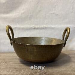 Ancienne poêle de cuisine en laiton martelé indien vintage rare Kadhai / Kadai