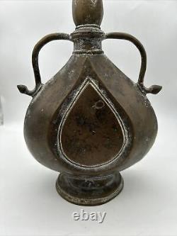 Ancienne pot de stockage d'huile indien en bronze vintage 14