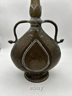 Ancienne pot de stockage d'huile indien en bronze vintage 14