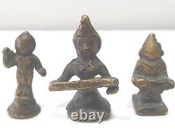 Ancienne statue en laiton faite à la main en 3 pièces de petite taille représentant les divinités du Sud