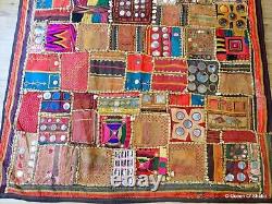 Anciennes broderies Banjara Patchwork Textile Wall Hanging Cowrie Mirror India Vtg#