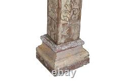 Anciens piliers en bois de teck indien et en pierre, ensemble de 4