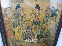 Antique Hindu God Setubandha Rameswar Vintage Vieux Lithographie Couleur Papier Imprimé