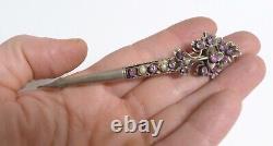 Antique Indien 18c Turban Ornement Rose Saphir Pearl Silver Vintage Brooch Pin