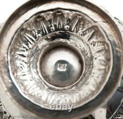 Antique Indien Raj Période Lucknow Silver Repousse Scènes De Chasse Pedestal Bowl