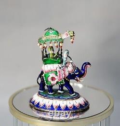 Antique Indien Rajasthan Meenakari Émaillé Sterling Argent Éléphant Figurine