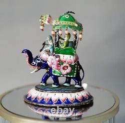 Antique Indien Rajasthan Meenakari Émaillé Sterling Argent Éléphant Figurine