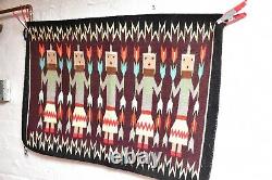 Antique Navajo Rug Native Américaine Indienne Tissage Vtg 32x22 Yei Maïs Pictorial