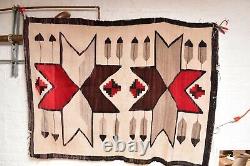 Antique Navajo Rug Native Américaine Indienne Tissage Vtg 63x46 Lg Pictorial Stars