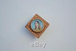 Antique Victorienne Peinte À La Main Bouton Portrait Miniature Princesse Indienne Stud Vtg