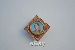 Antique Victorienne Peinte À La Main Bouton Portrait Miniature Princesse Indienne Stud Vtg