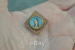 Antique Victorienne Peinte À La Main Bouton Portrait Miniature Princesse Indienne Stud Vtg