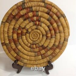 Antique Vintage Amérindienne (hopi) Panier À Coiled Plat Indien Plateau De Plaque