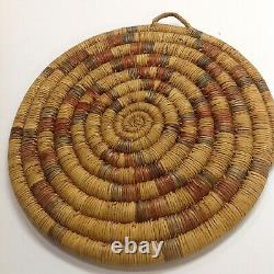 Antique Vintage Amérindienne (hopi) Panier À Coiled Plat Indien Plateau De Plaque