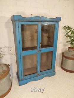 Antique Vintage Bleu Indien Solide En Bois Émaillé Salle De Bain Armoire De Cuisine