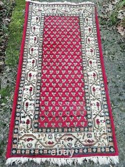 Antique Vintage Handmade Knotted Indian Sarouk Mir Rug Laine Pure 140cm X 71cm