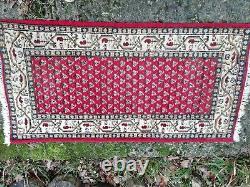 Antique Vintage Handmade Knotted Indian Sarouk Mir Rug Laine Pure 140cm X 71cm