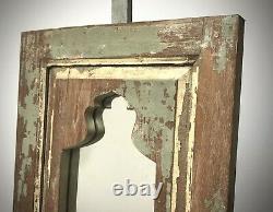 Antique Vintage Indian Mirror, Mughal Arch. Pale Teal, Vanilla, Turquoise Teak