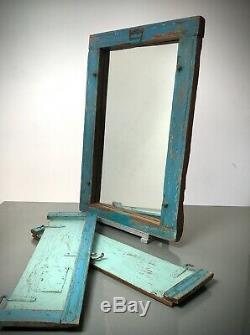 Antique Vintage Indian Shuttered Fenêtre Miroir. Ancien. Turquoise, Bleu Bébé