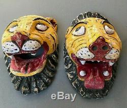 Antique Vintage Indian Tiger Mask Mela. Utilisé Dans Reconstitutions De Poèmes Épiques