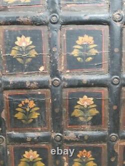 Antique Vintage Main Authentique En Bois Peint Floral Coffre Trunk Indien Dowry