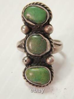 Antique Vintage Navajo Indian Sterling Silver Turquoise Ring Early- Sz 6 3/4