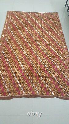 Antique Vintage Phulkari East Punjab Indian Silk Brodée Châle De Mariage 9656