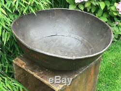 Antique Vintage Riveté Indian Fer Kadai Feu Bowl Jardin Planteur Diamètre 53cm