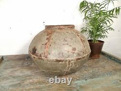Antique Vintage Rustic Hand Beaten Riveted Indian Water Pot Garden Planter