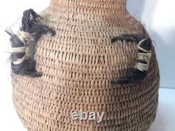 Antique / Vintage Southwest Paiute Panier De Bouteille D'eau Indienne Poignées De Crin