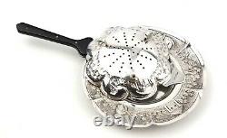 Antique Vintage Sterling Argent Tea Strainer Flora & Fauna Burmese Indienne