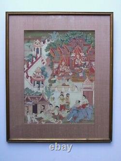 Antique Vintage Thai Asiatique Gouache Peinture Indienne Chinoise Thangka Bouddhist Int