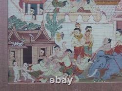 Antique Vintage Thai Asiatique Gouache Peinture Indienne Chinoise Thangka Bouddhist Int