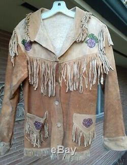 Antique Vtg En Cuir Et Perles Fringe Amérindien Veste Ouest