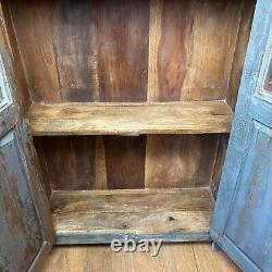 Armoire indienne vintage en bois avec finition bleue rustique et 2 portes - Armoire vintage